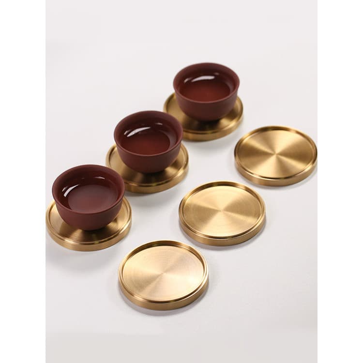 Porta-copos de chá de latão, pires de cobre puro, suporte de copo amarelo dourado, Base redonda para xícara de chá, aces
