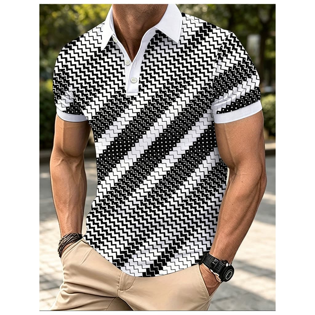 Camisa polo masculina com estampa digital, camisa polo masculina com estampa geométrica e estampa digital para atividade