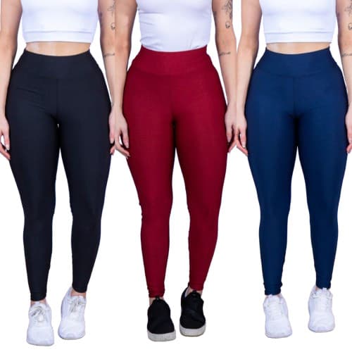 Kit 3 Calças Leg Legging Flanelada Térmica Peluciada Suplex Grossa Academia Levanta Bumbum