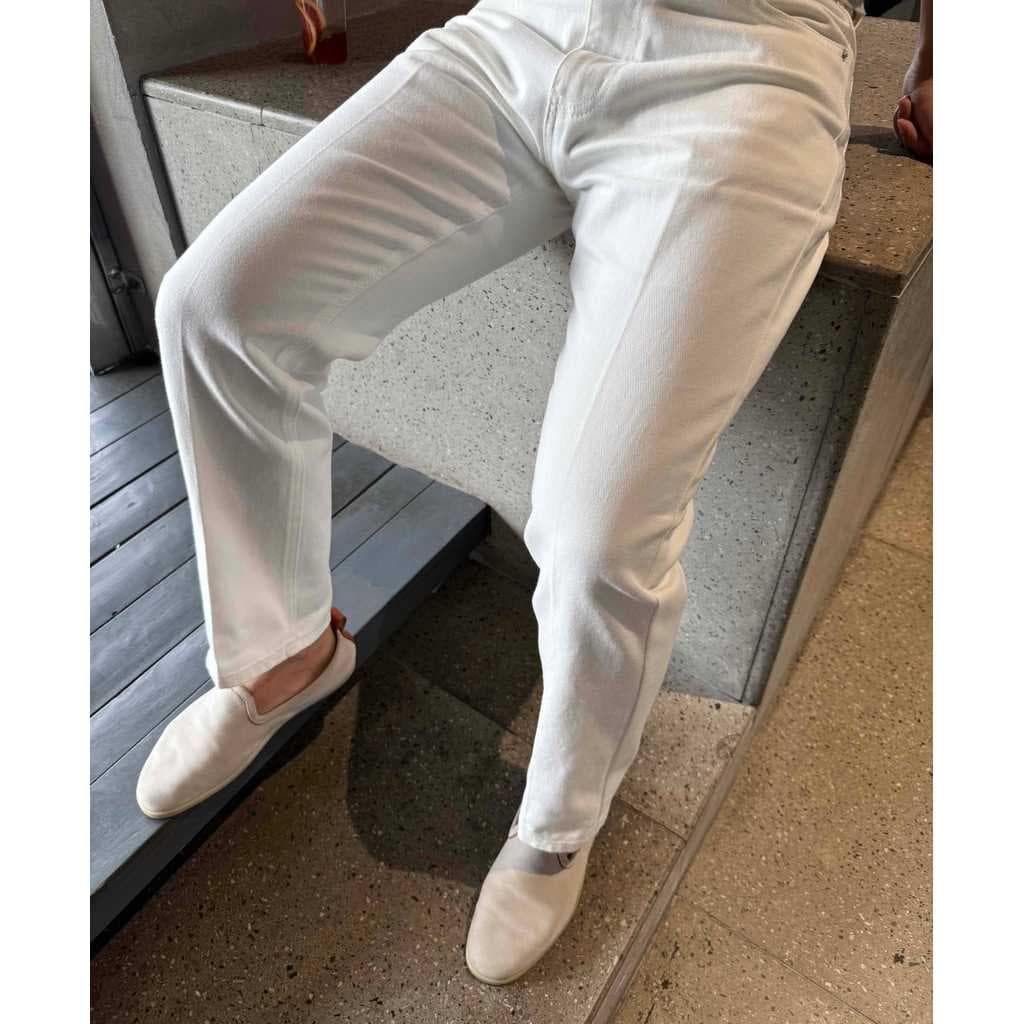 Hoshea Wang Calça jeans masculina Casual de cinco bolsas até o tornozelo, cintura média, Stretchless, algodão puro, vaca