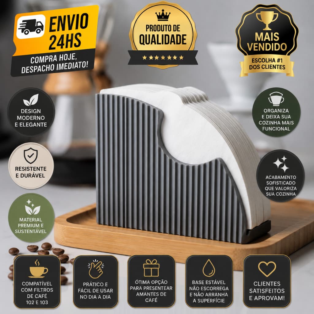 kit 2 uni, Cantinho do Café Mais Organizado! Suporte Porta Filtro de Café Moderno, Prático e Elegante para Cozinha