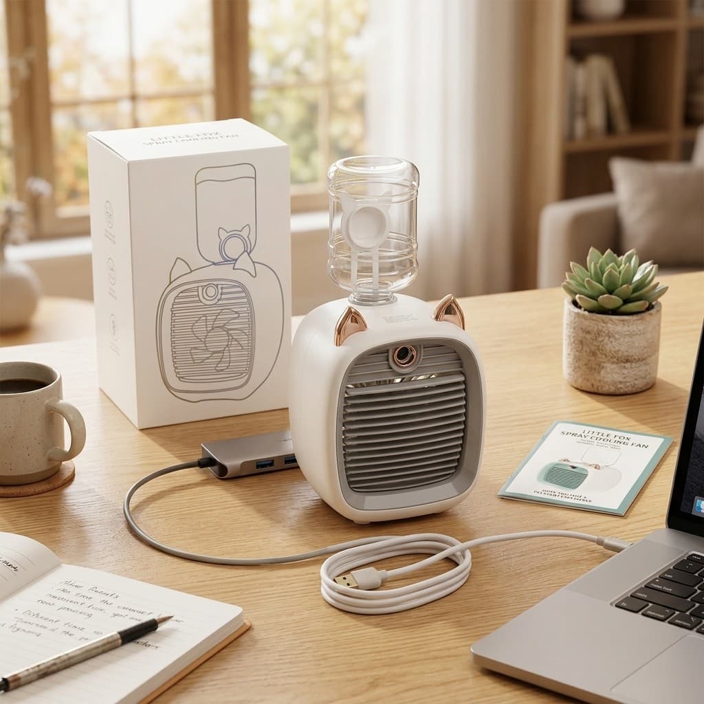 Mini Umidificador e Climatizador de Ar Portátil Ventilador de Mesa 3 Velocidades