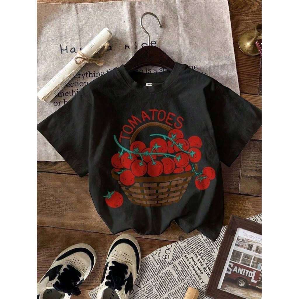 Camiseta Feminina Estampado Cesta de Tomates 100% Algodão Premium