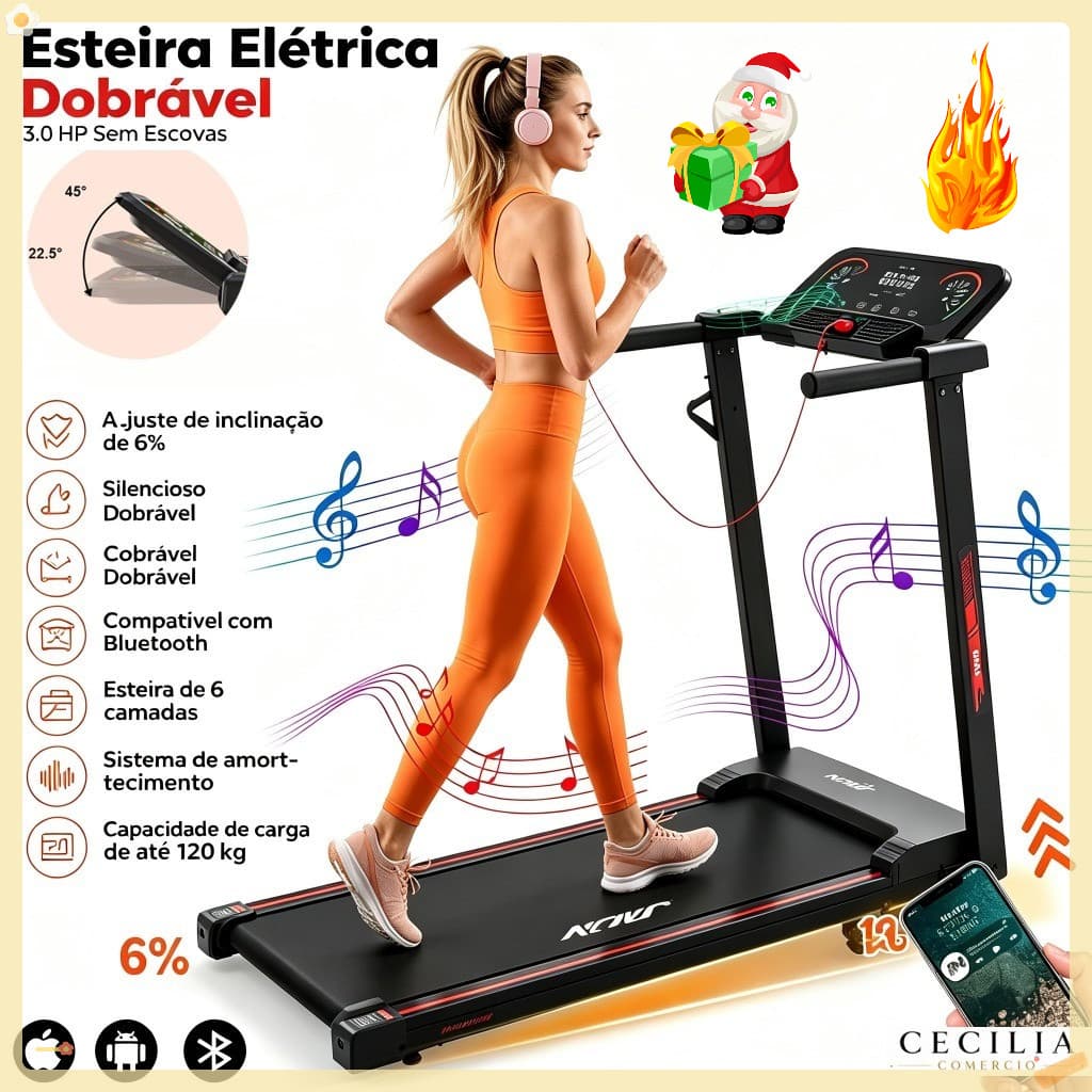 Esteira Elétrica Ergométrica Residencial Ginástica 3.0hp 14km/h Dobrável Corrida Monitor Do Ritmo Cardíaco Disponível