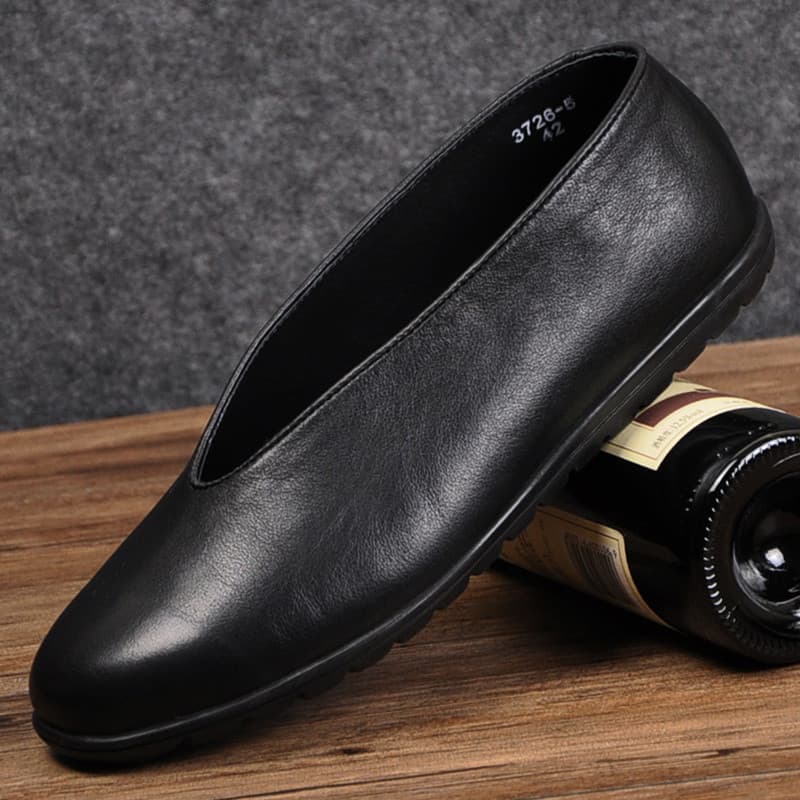 Sapatos de pano antigos de Pequim masculinos boca redonda couro toe camada capa de couro pé preguiçoso Han sapatos mascu