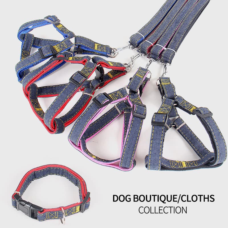 Coleira jeans para animais de estimação, cinta peitoral, coleira para cães, coleira grande, multicolorida opcional