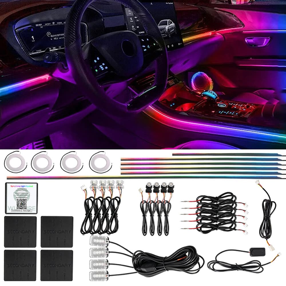 (22 Em 1) Luz Ambiente Do Carro Symphony Interior Acrílico Guia De Fibra Óptica Faixa De DIY Decoração De LED Iluminação