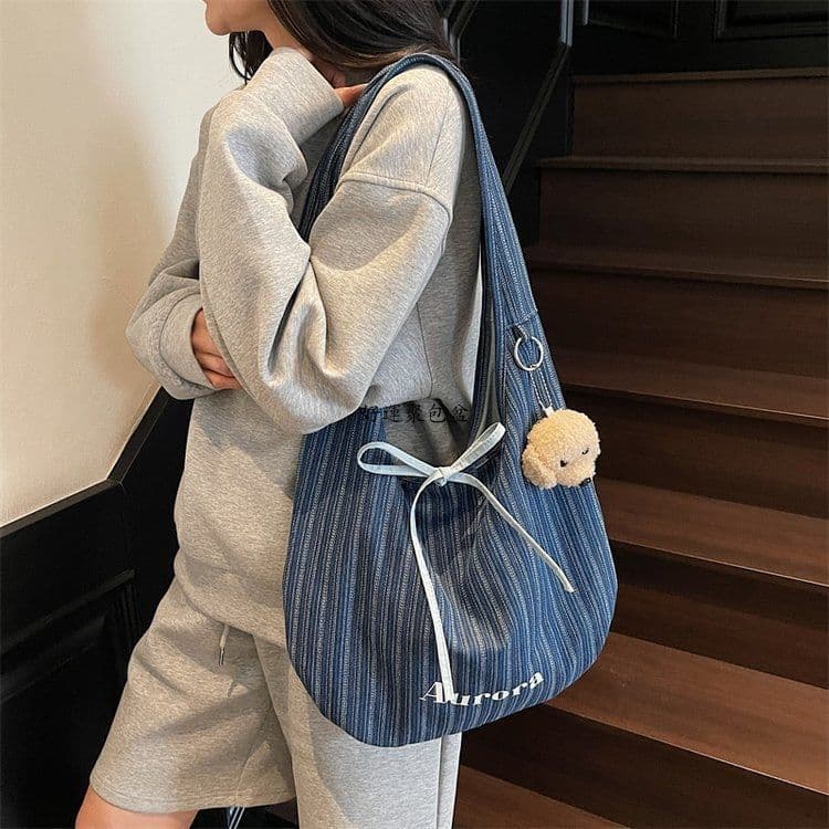 Estilo coreano grande capacidade preguiçoso moda simples denim versão feminina all-match trabalho Commuter Crossbody sac