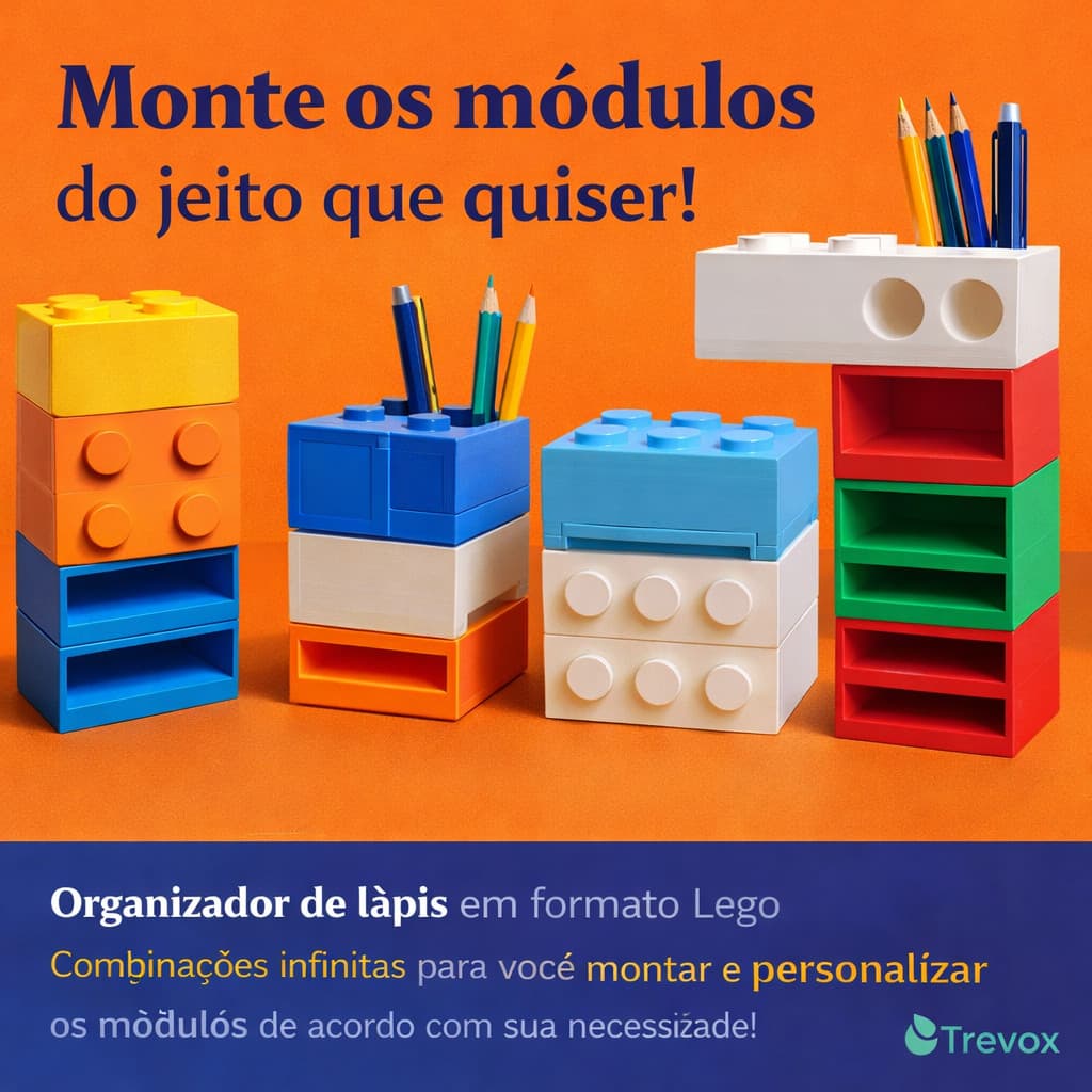 Organizador de Lápis Modular Lego Porta Caneta Porta Objetos de Mesa Escritório Home Office Escolar , Brimquedos