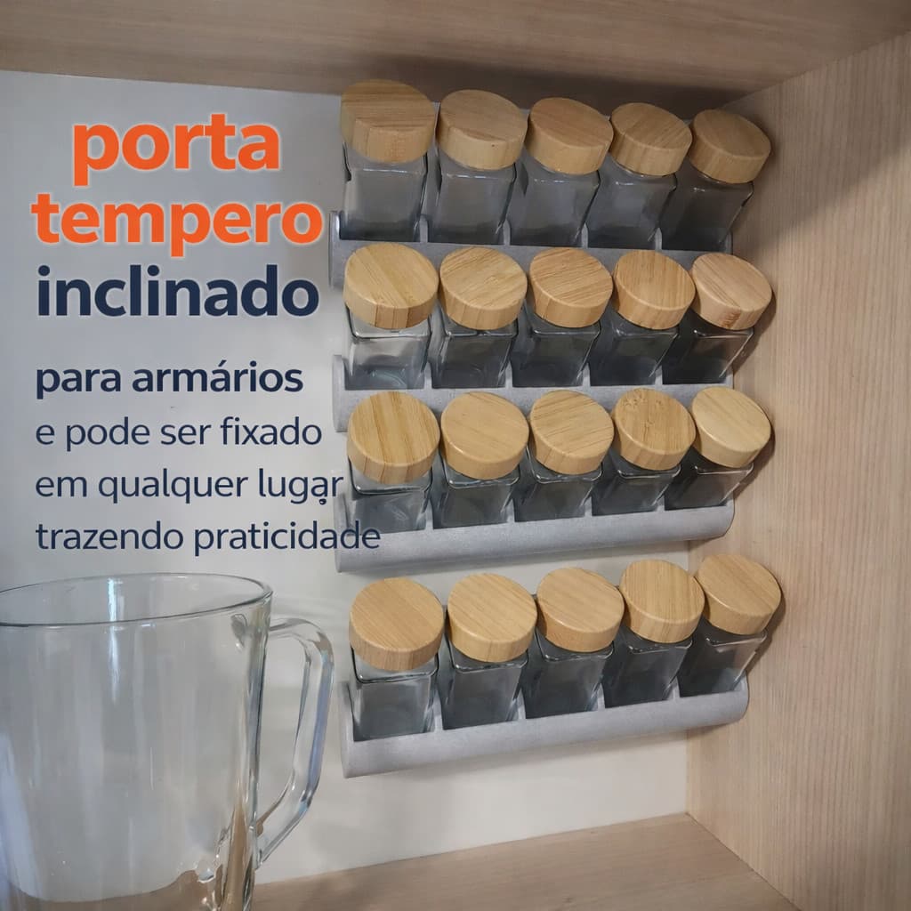 Organizador De Temperos Inclinado Para Armário  Cozinha Suporte Potes temperos, armário, cozinha, inclinado, condimento