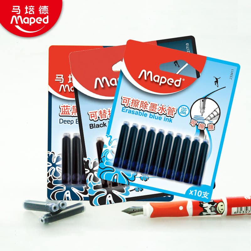 Pacote de 10 peças forro de tinta francês MAPED caneta forro de tinta sacos de tinta alunos da escola primária sacos de