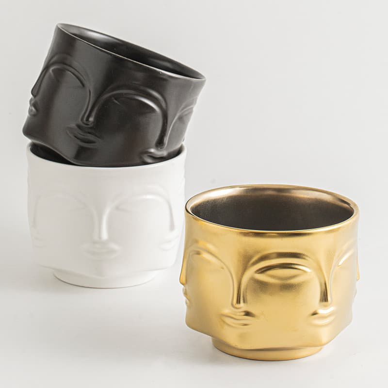 Vaso de cerâmica macio criativo retrato vaso ornamentos sala estar chapeamento luz ouro luxo decorativo flor Ware