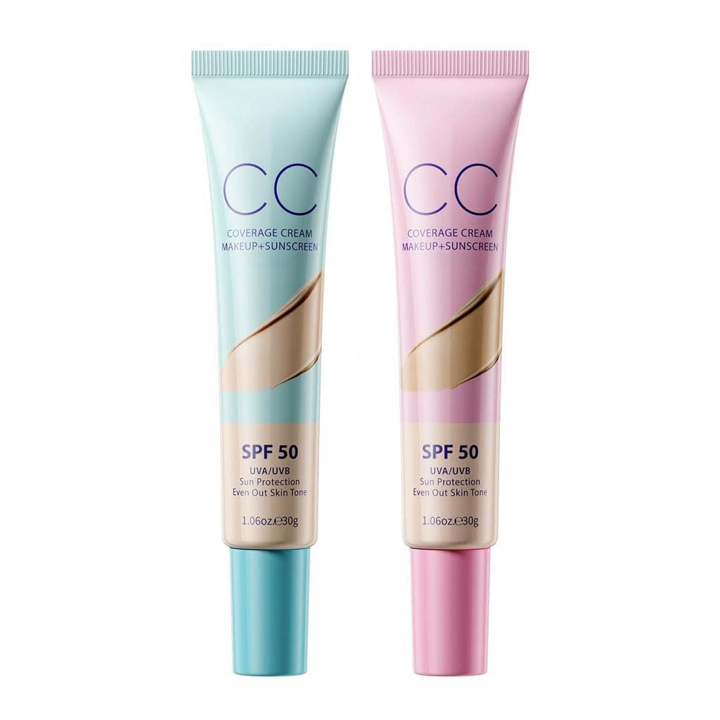 Creme hidratante corretor de cor CC, com FPS50, possui textura leve e efeito hidratante, uniformiza o tom da pele e cobr