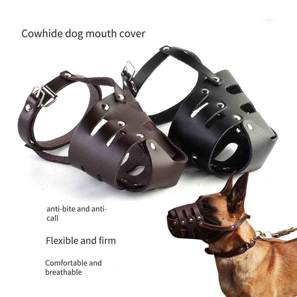 Focinho De Couro Genuíno Para Cachorro , Anti-Mordida Latido , Capa Boca De Animais De Estimação , Design Lateral Reforç