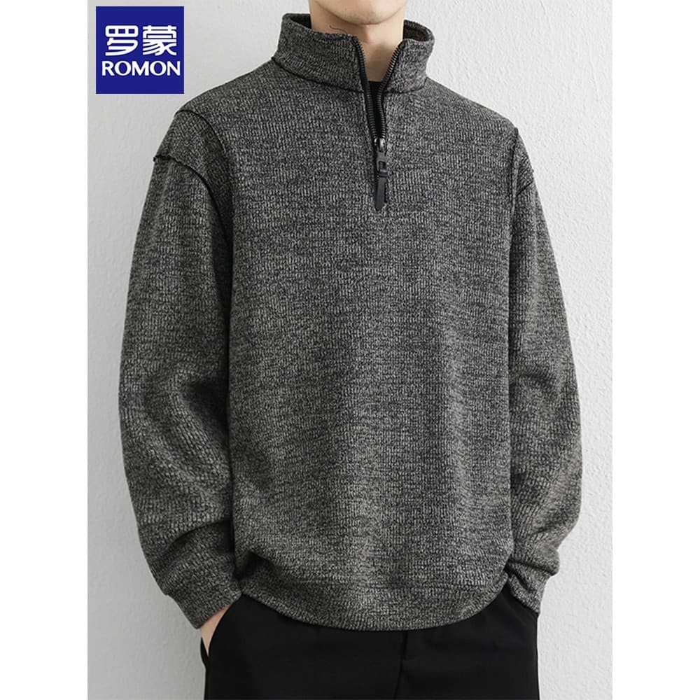Lomon meio zíper cor sólida moletom masculino outono inverno americano High-End Casual solto gola alta Fle