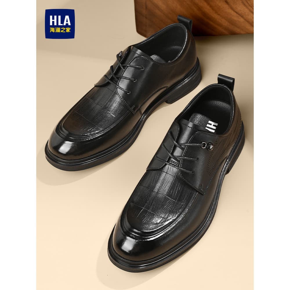 HLA/Hailan House sapatos masculinos 2026 novo estilo outono negócios sapatos de couro moda masculina britânico em relevo