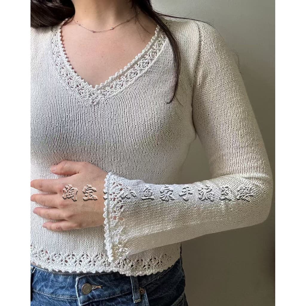 9496 [Inglês] Regata Ophelia e Top feminino renda com decote em v pulôver colete de manga curta Tutorial