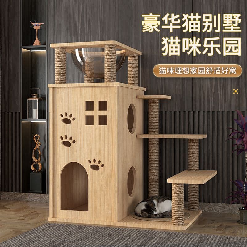 Liberação Deluxe Cat Villa Cat Escalada Quadro Madeira Maciça diy Integrado Cat Scratching Post Três Camadas Cat Litter