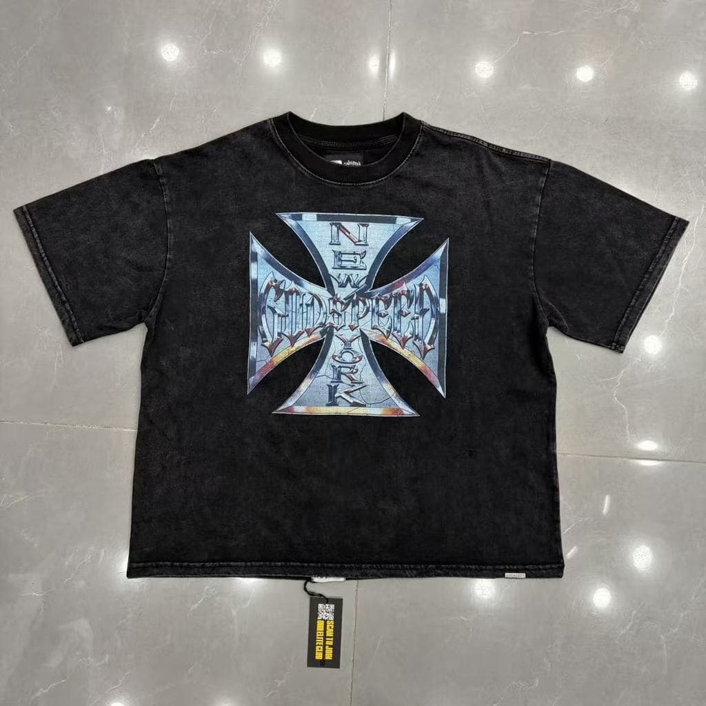 Linda moda GODSPEED Retro Street Tinta Branca Injeção Direta Carta Impressão Casual All-Match Manga Curta Homens Mulhere