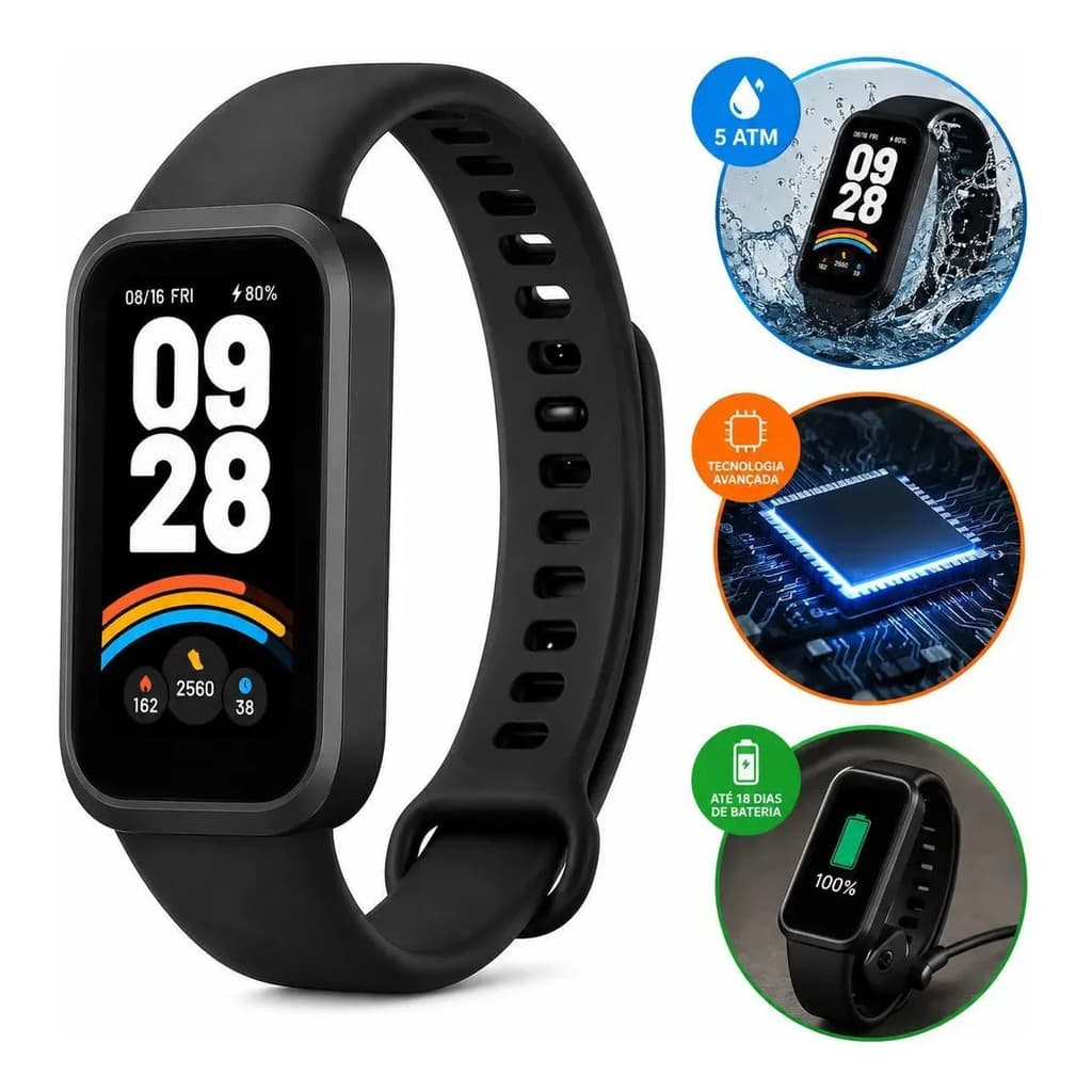 Relógio Smartwatch Xiaomi Smart Band Mi Band 9 ActiveVersão Global resistente a agua smartwatch fitness cardiaco digital