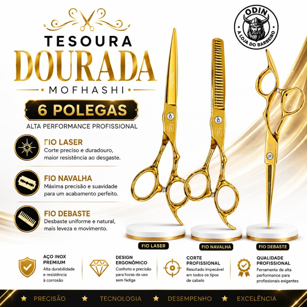 Tesoura de Corte Fio Navalha Tesoura Fio Laser 6P Tesoura de Cortar Cabelo Mofashi