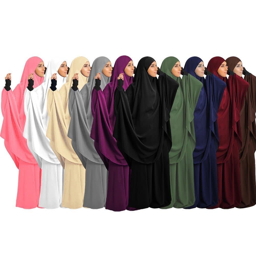 Conjunto de Vestido de Oração Feminino Khimar Kaftan Abaya Muçulmana Túnica de Cabeça Ramadã Burca LWU0