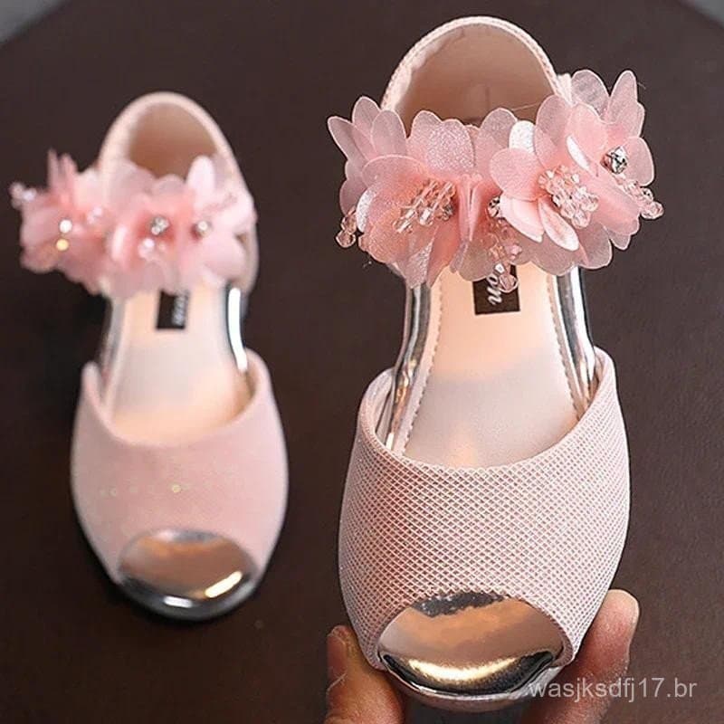 Sandálias Infantil De Verão Novo Estilo Moda Strass Flor Princesa Sapatos Meninas Sola Macia Dança