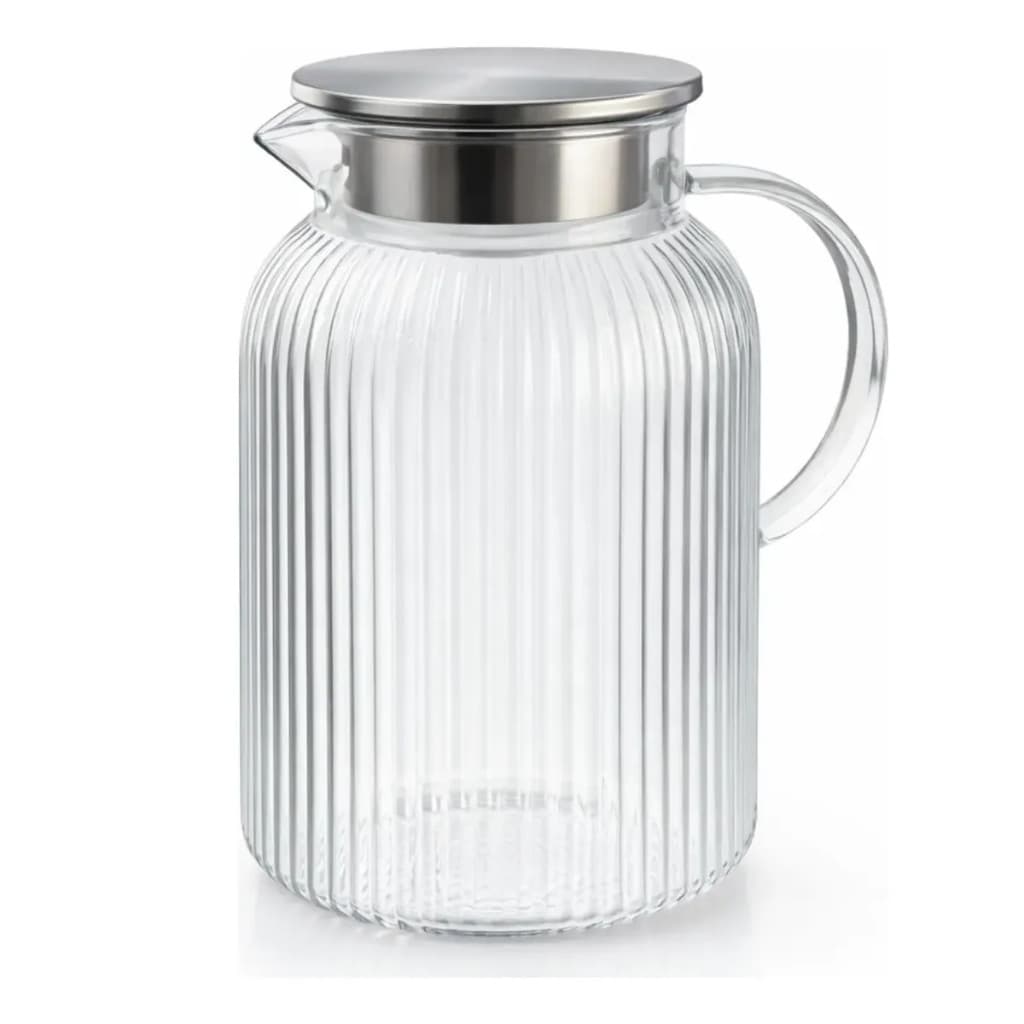 Jarra Vidro Borossilicato 1,5L Canelada Tampa Inox Suco