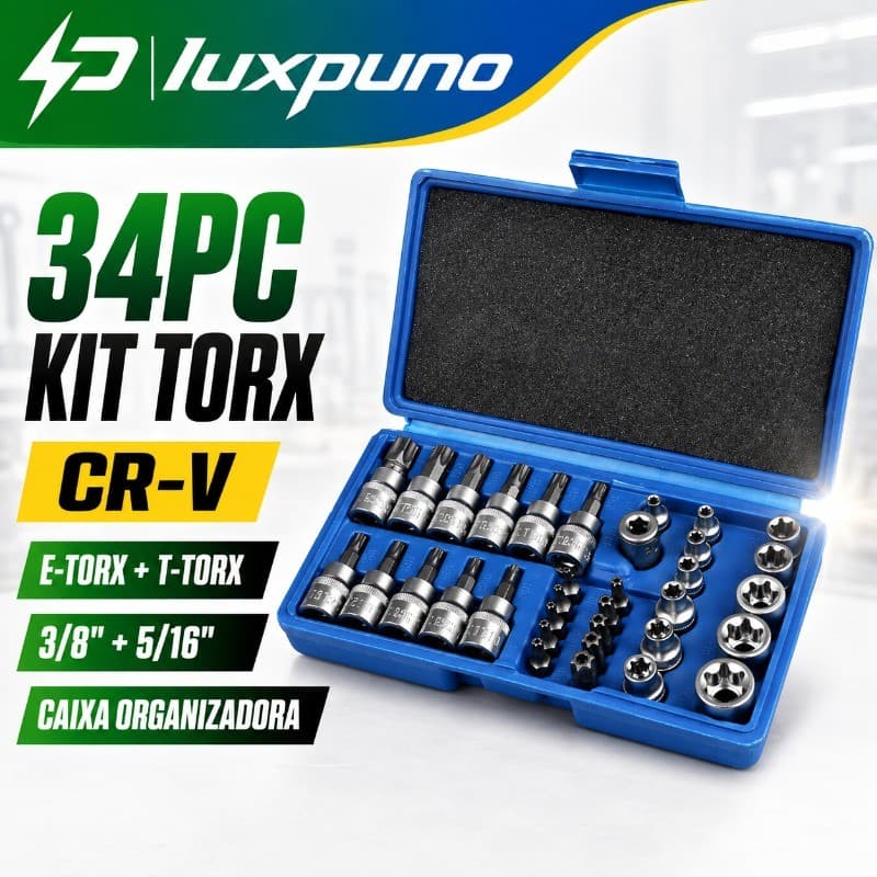 Kit 34 Peças Soquetes aço cromo vanádio Macho Femea 3/8 5/16" com Azul caixa Ferramenta Manual Segura para Perfuração