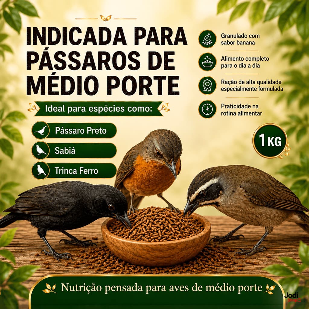 Ração Granulado Banana para Pássaros 1kg 3kg 5kg Sabiá Pássaro Preto e Trinca-Ferro