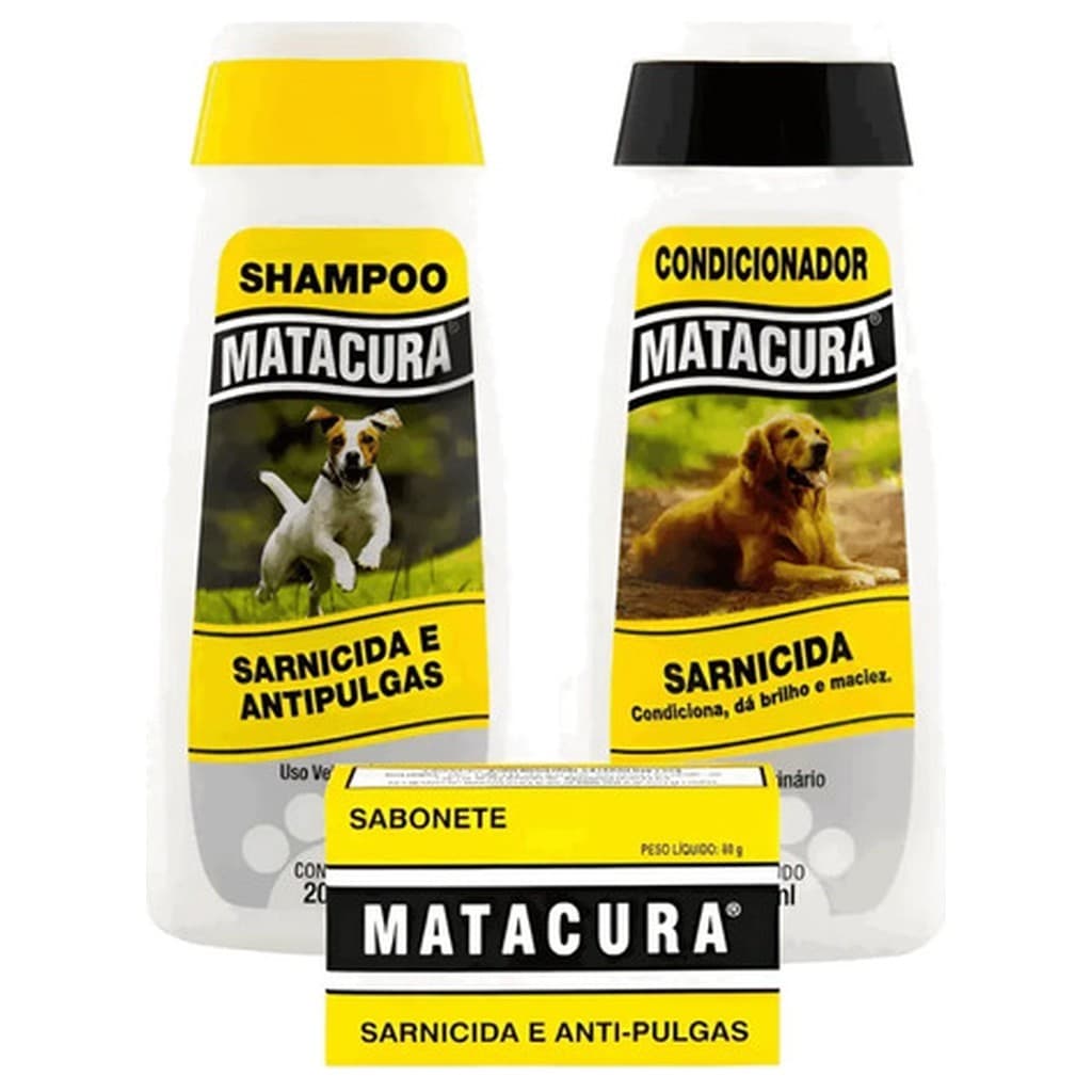 Kit Matacura Sarnicida Shampoo Condicionador Sabonete Cachorro Gato Higiene Pelagem Banho
