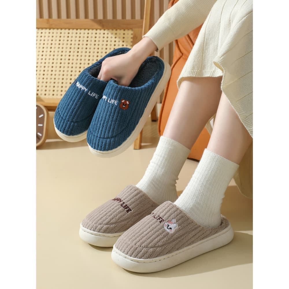 Outono inverno novo estilo casal chinelos de algodão feminino bonito coelho quente pelúcia masculino casa antiderrapante
