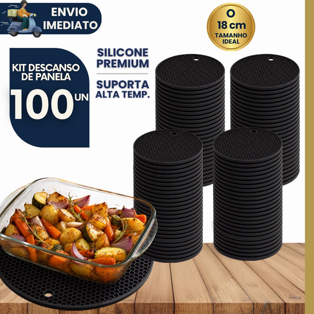 Kit 100 Descanso de Panela Silicone Antiderrapante Resistente Calor Protetor De Mesa Cozinha