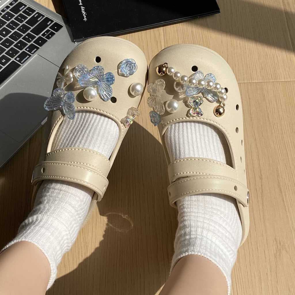 Mary Jane buraco sapatos Ballet pérola feminino sola grossa 2026 novo estilo Super quente verão exterior usar sandálias
