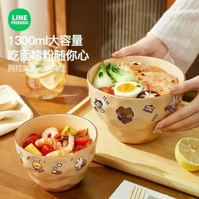Novo estilo linha amigos dos desenhos animados tigela de cerâmica utensílios de mesa domésticos grande resistente a alta