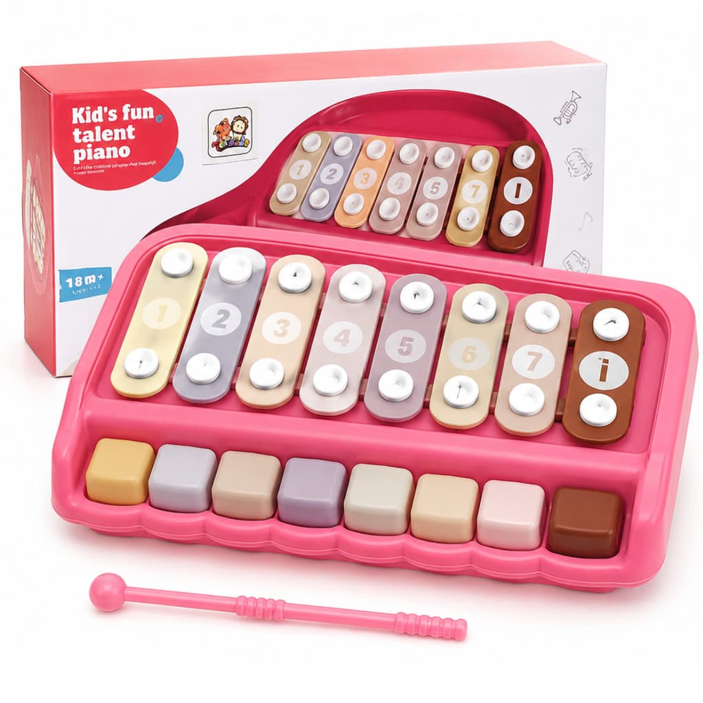 Brinquedo Xilofone pedagógico Educativo 8 Notas Madeira Teclado Musical Didático Coordenação Baqueta