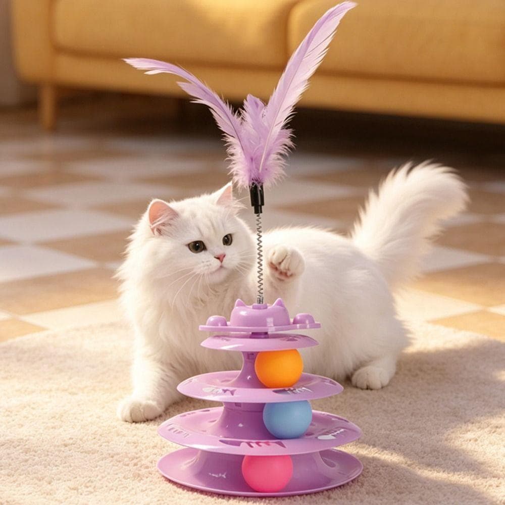 NEDFS Brinquedo Giratório Para Gatos , Base Antiderrapante , Bola Giratória , De Pista De Gato , Varinha De Mola Interat