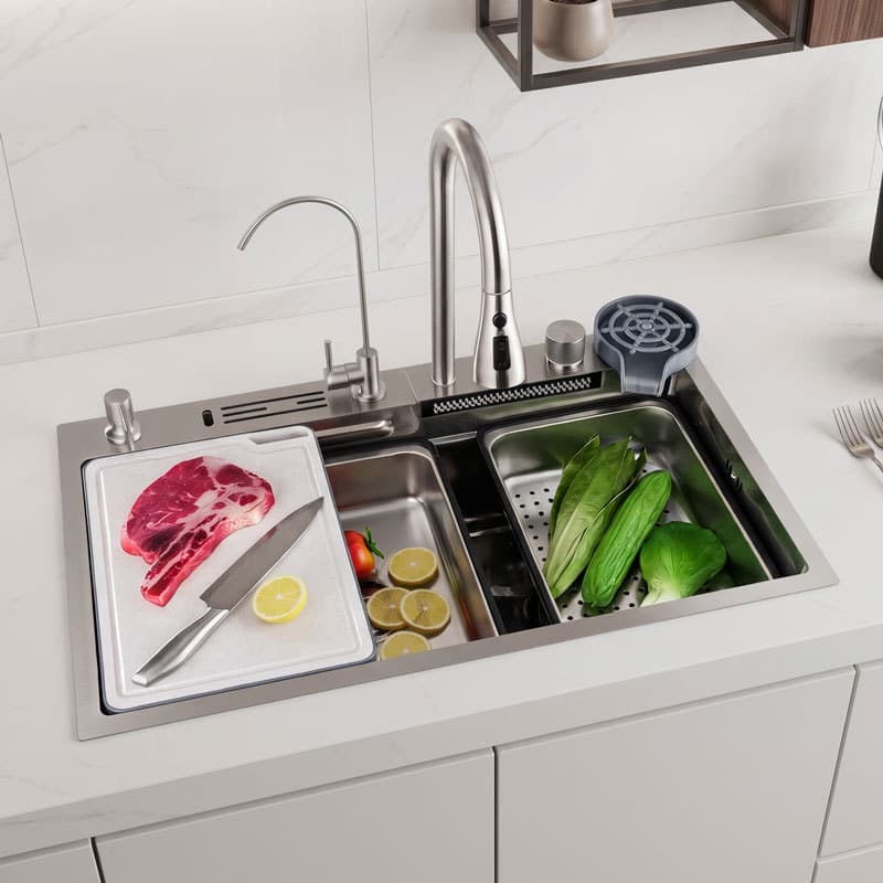 Cuba Gourmet 75x45cm Inox 304 10 em 1 com Torneira Retrátil e Porta-facas