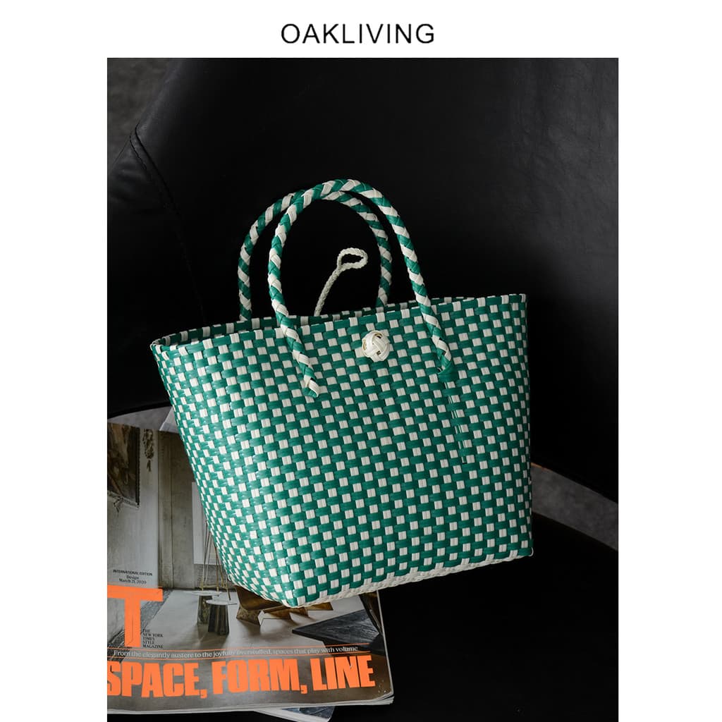 Oakliving coreano cesta de vegetais mão-tecido férias praia bolsa de armazenamento bolsa feminina nicho Twitter saco