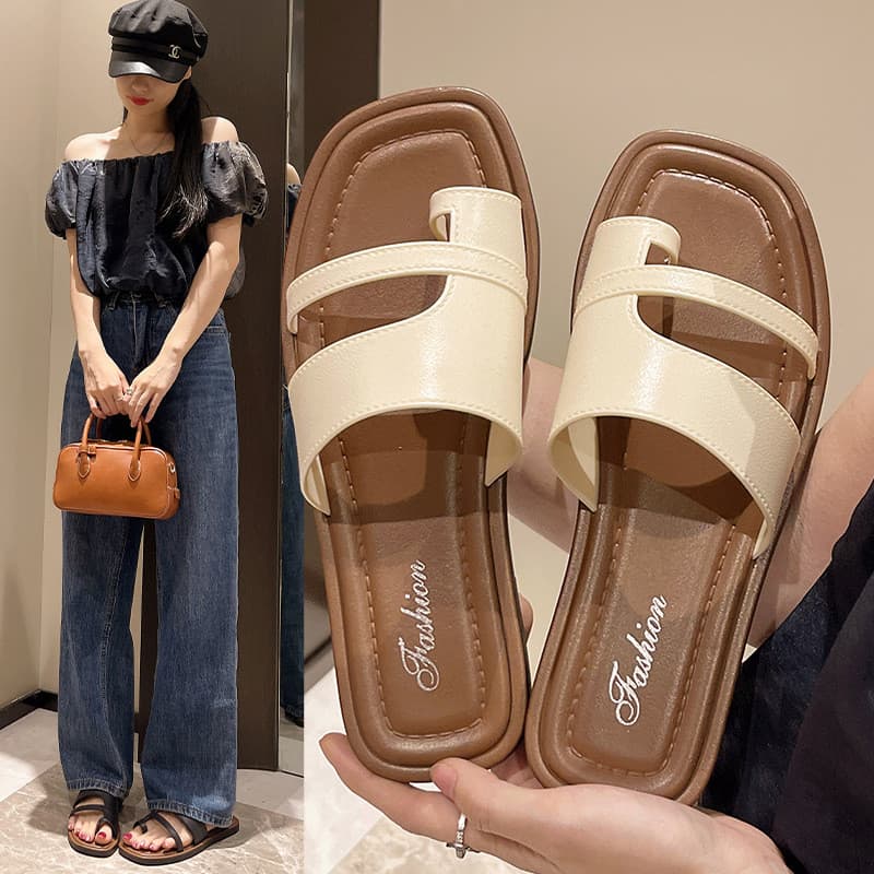 Novo verão conjunto-Toe chinelos feminino versão coreana Retro simples Flip-Flops sandálias romanas moda ao ar livre San