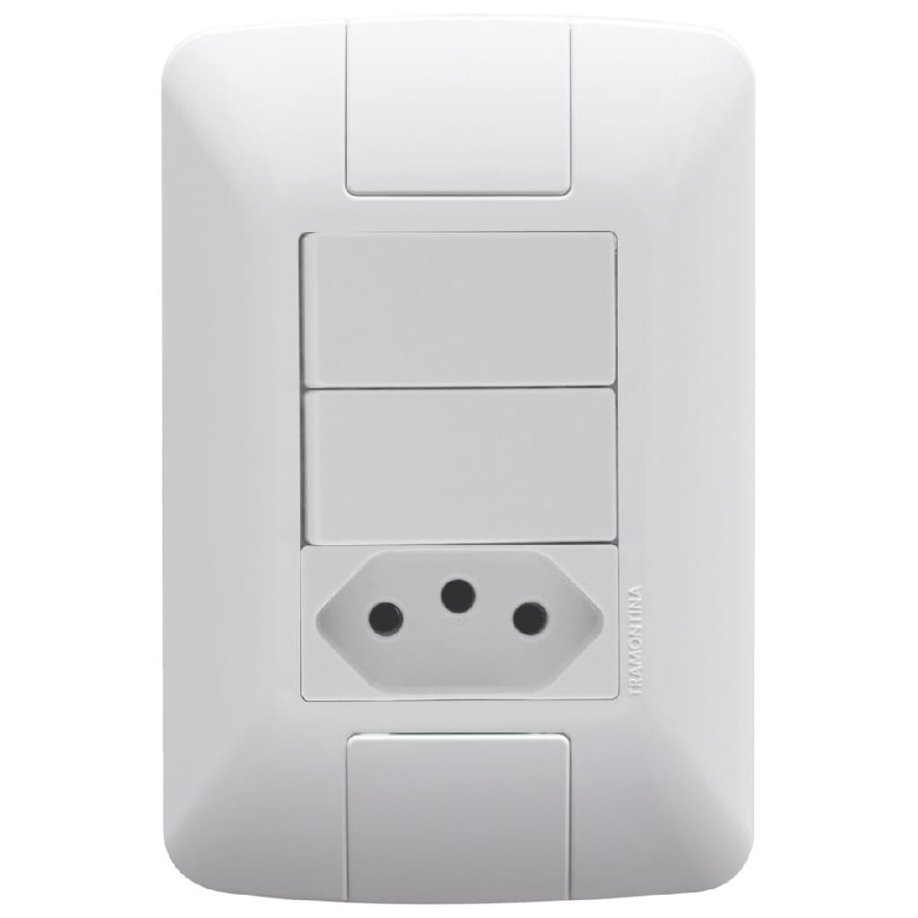 Conjunto 2 Interruptor Simples + 1 Tomada 10A Tramontina Aria Branco 4x2