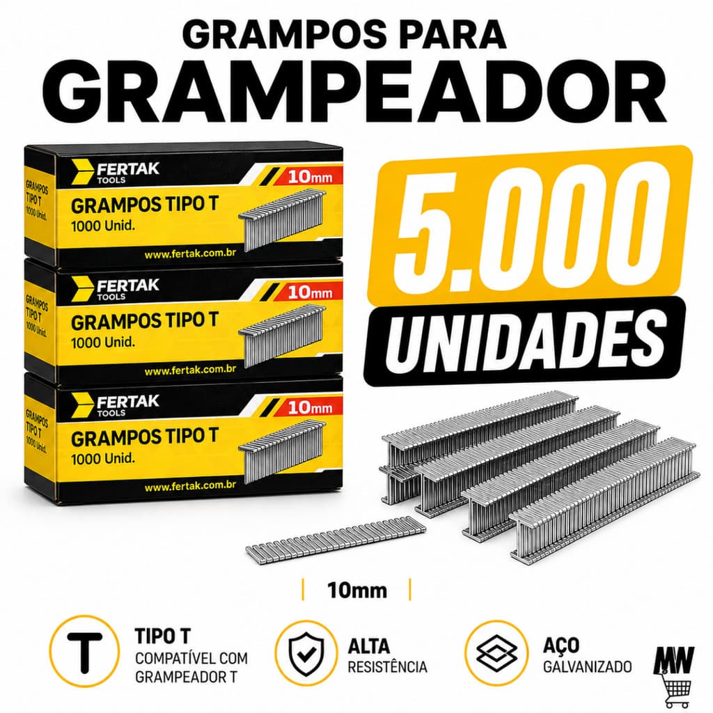 Grampo Tipo T Grampeador Tapeceiro 1.2X10X2.0 MM Fertak Tools