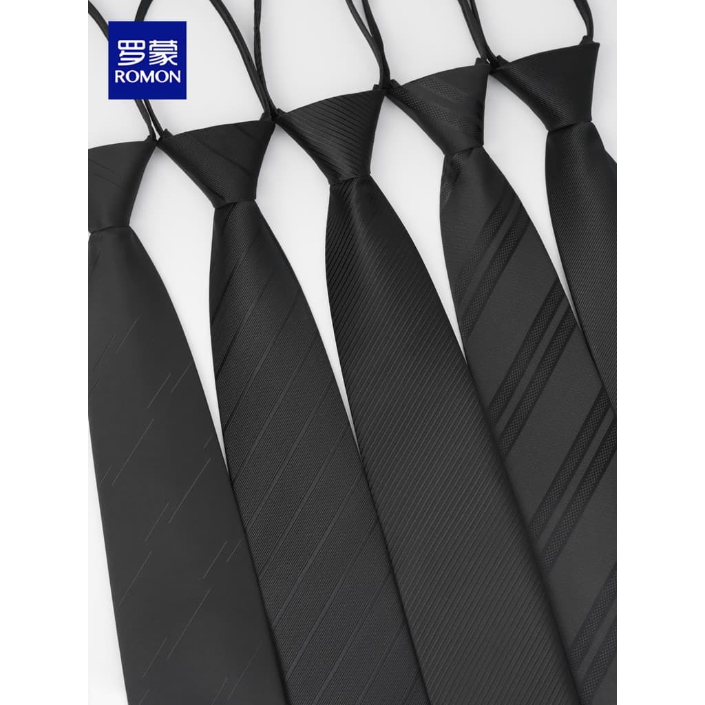 Gravata masculina Lomon estilo zíper sem nó listras High-End preto zíper gravata Formal negócios sem nó