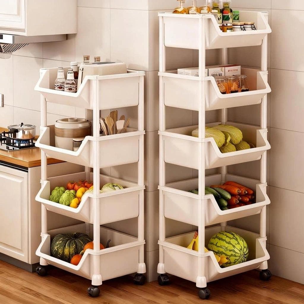 Prateleira multifuncional de cozinha, cesta de frutas e vegetais, Rack de armazenamento do chão ao teto, cesta de vegeta