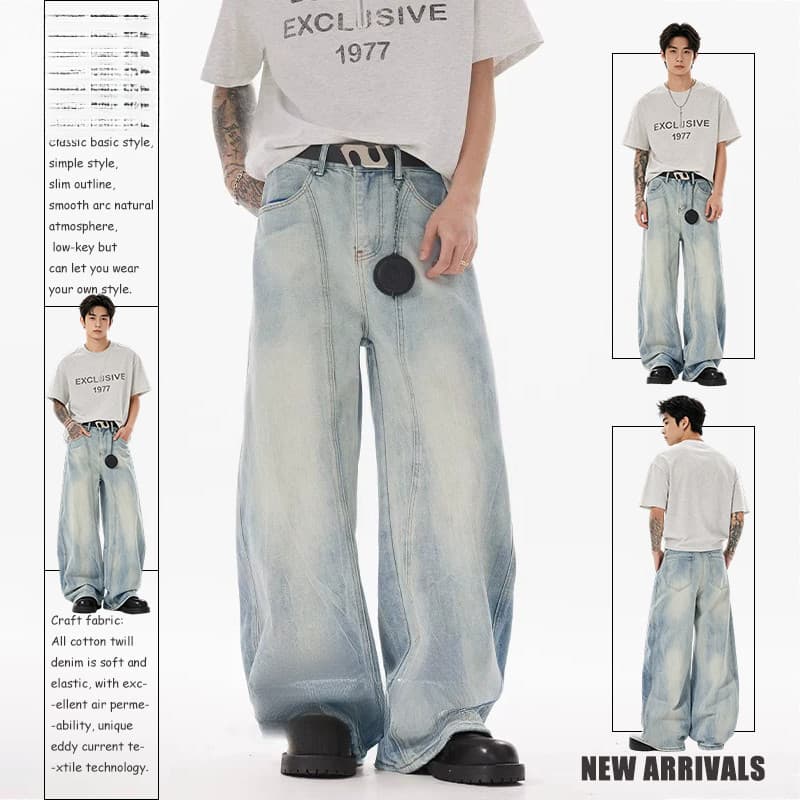 Calças de brim azuis lavadas masculinas calças de perna larga calças de Streetwear masculinas calças soltas Y2K american
