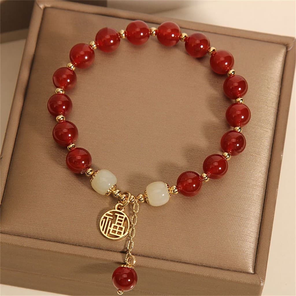 Benming Ano Ágata Vermelha Fu Personagem Pulseira Feminina Retro Nafu Pulseira