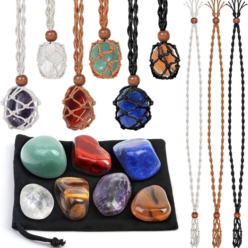 Suportes para Colares de Cristal Evatage Macrame com Pedras de Cura 8P4L