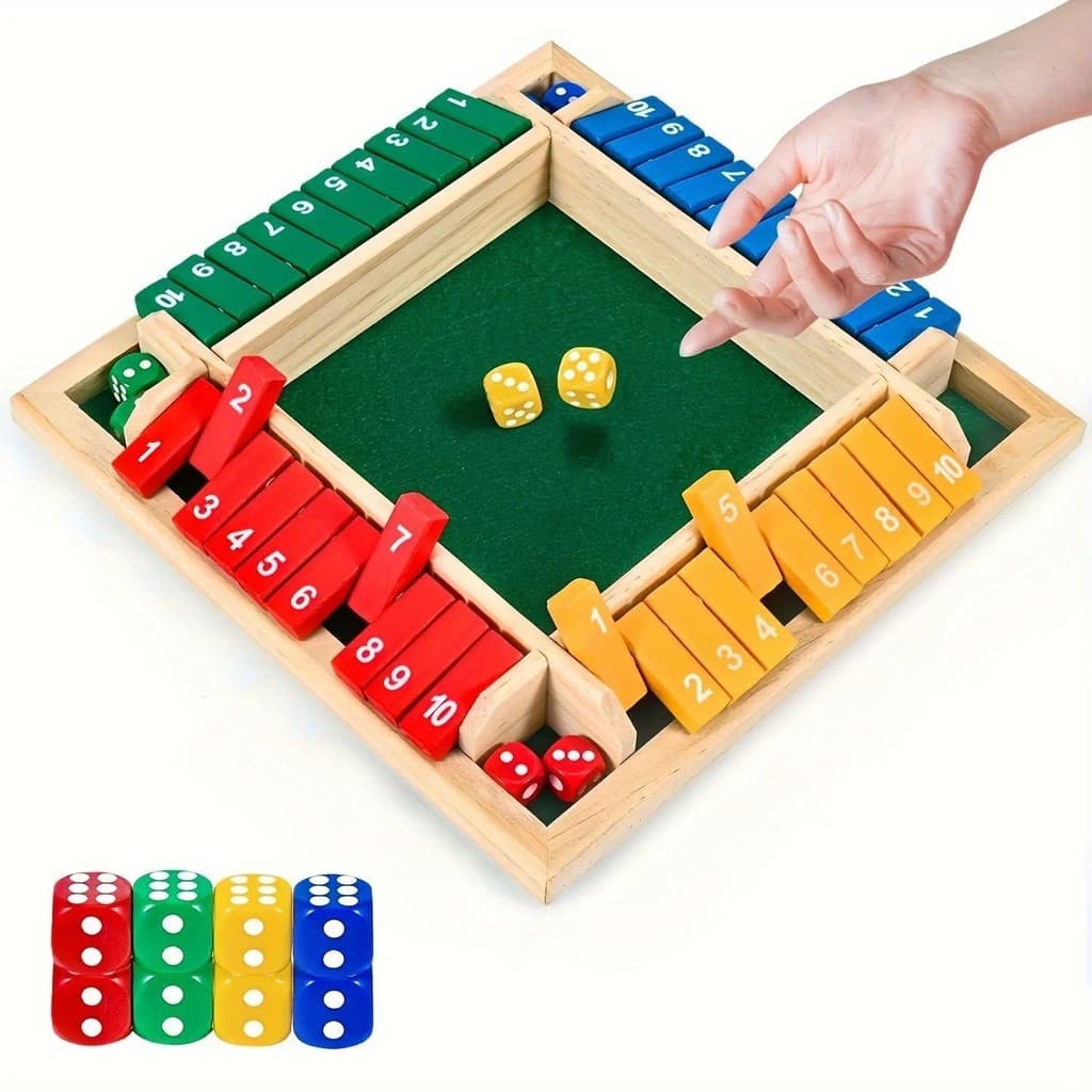 Jogo de Dados Shut The Box, Jogo de Tabuleiro de Madeira para 2-4 Jogadores, Jogos de Matemática para Adultos e Crianças