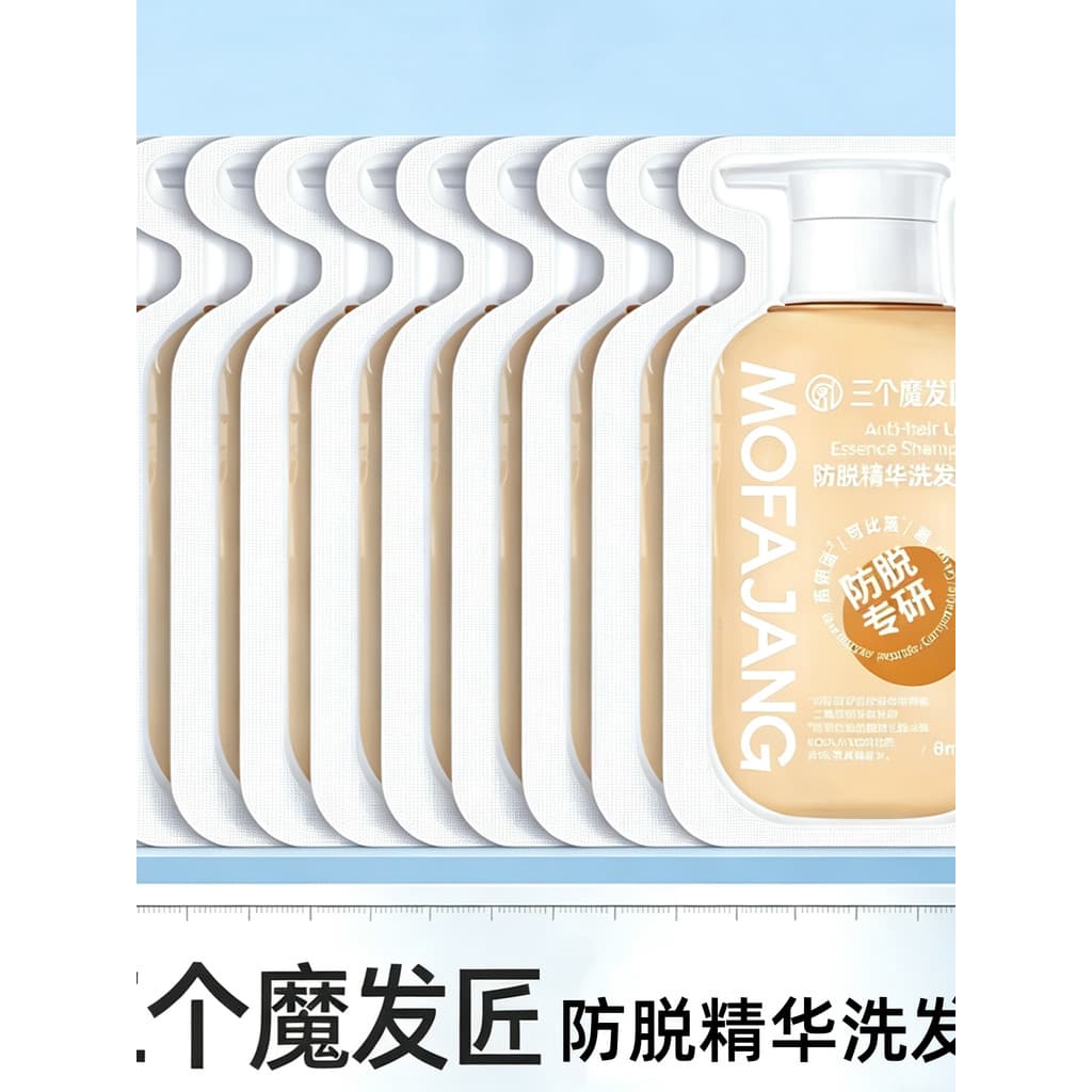 Três fabricantes de cabelo mágicos Anti-queda essência shampoo 8ml sachês shampoo shampoo descartável portátil tamanho d