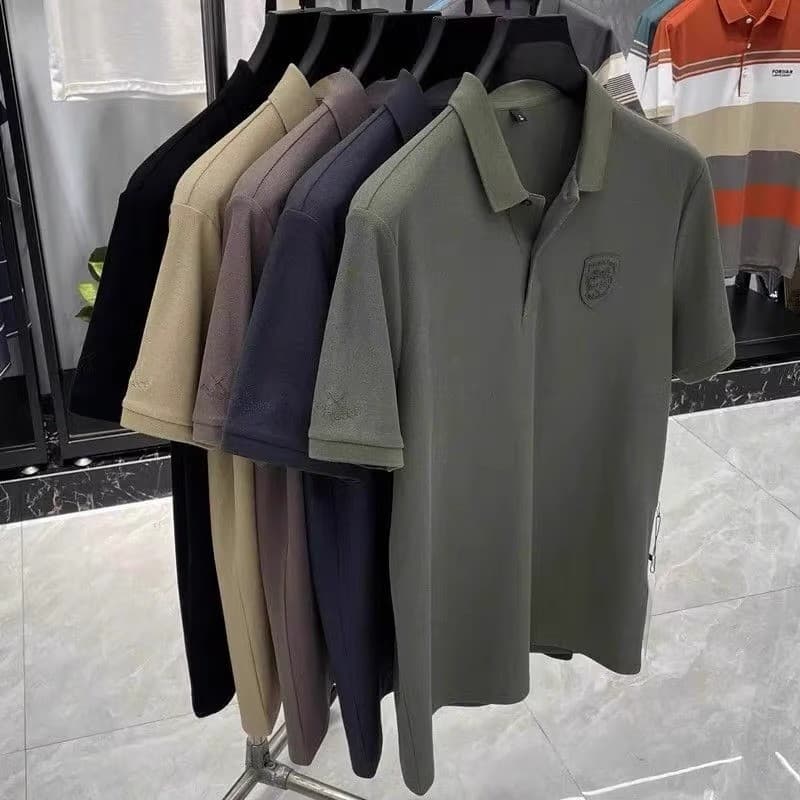 All-Match Casual novo estilo moda na moda camisa polo masculina de manga curta High-End lapela meia manga camisa polo